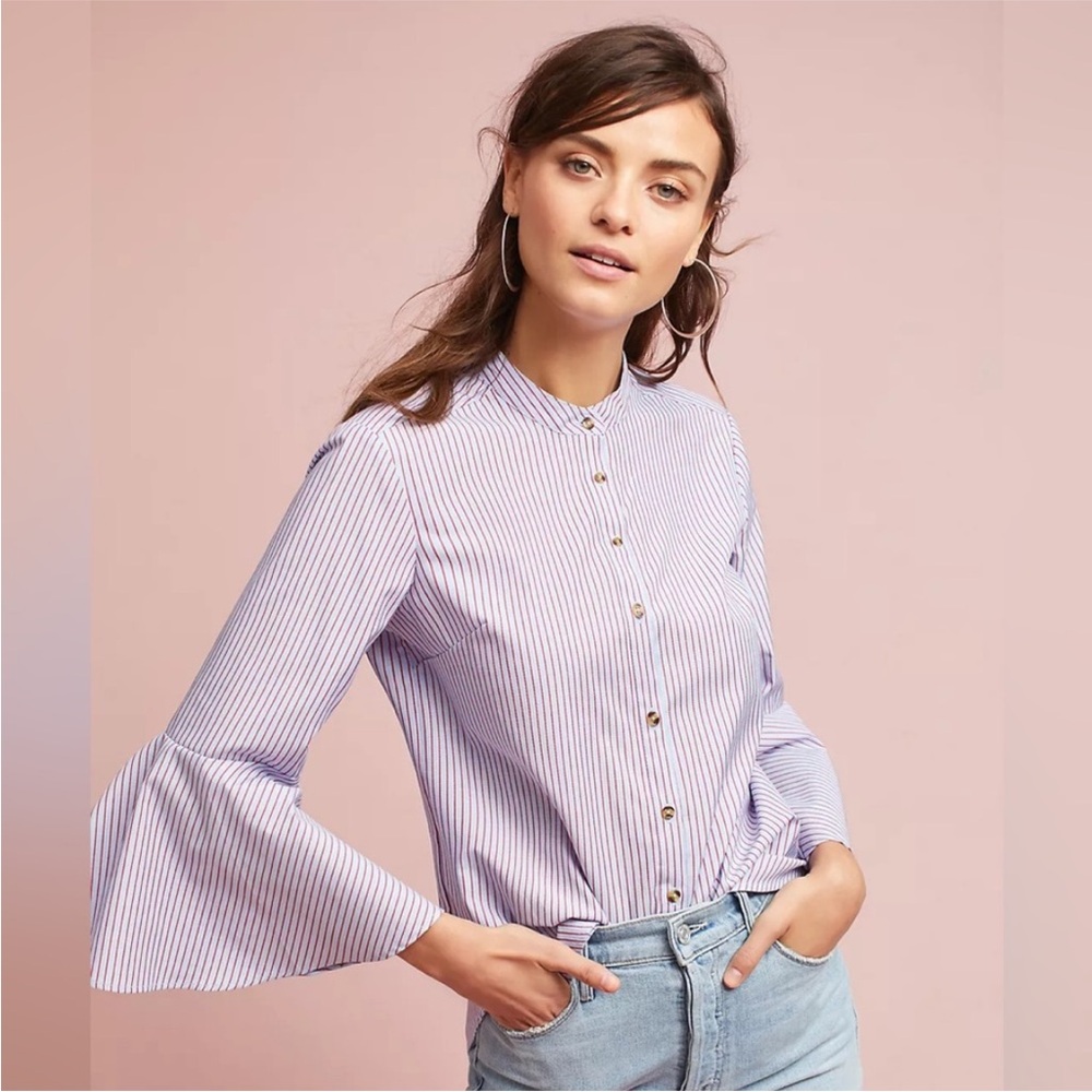 Maeve by Anthropologie l Blue and Red Striped Button Up Shirt